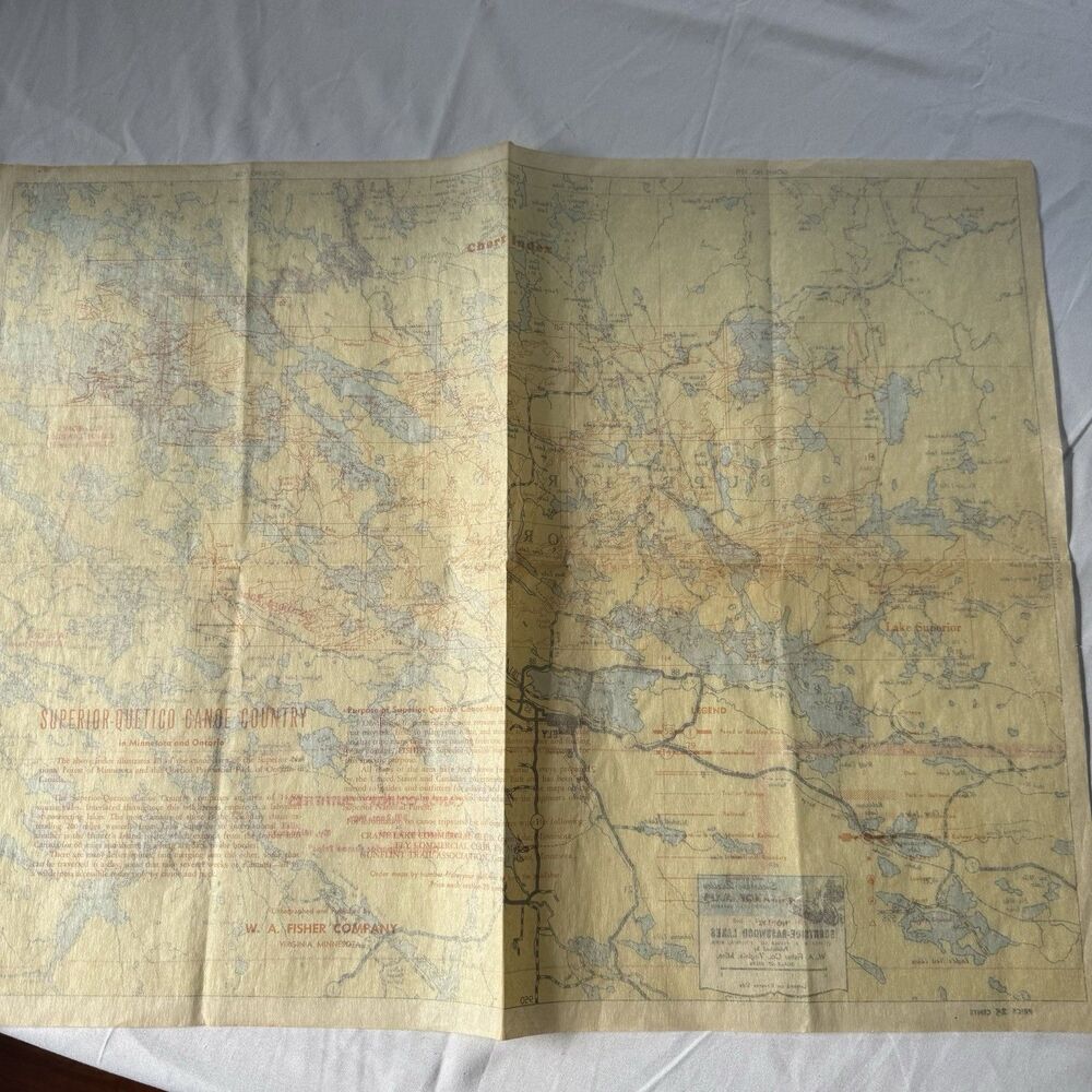 Vintge Fisher Co Superior Quetico Original Canoe Map 1952 Burntside Basswood 112 - Picture 7 of 11